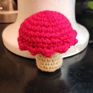 Handmade Red and Tan Crochet Mushroom